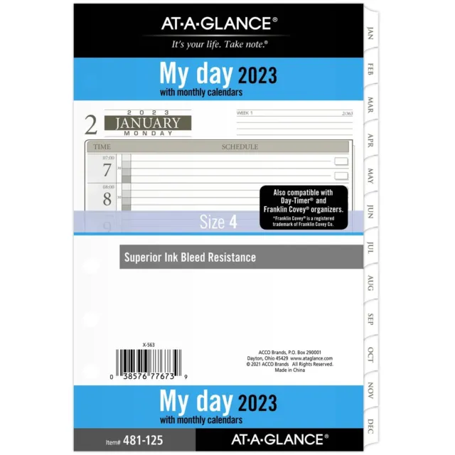 AT-A-GLANCE 2023 Daily Planner Refill Hourly 12010 Day-Timer 5-1/2 X 8-1/2