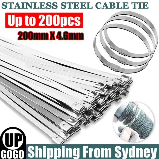 4.6 X 200MM Stainless Steel Cable Ties SS304 Marine Grade Zip Strap