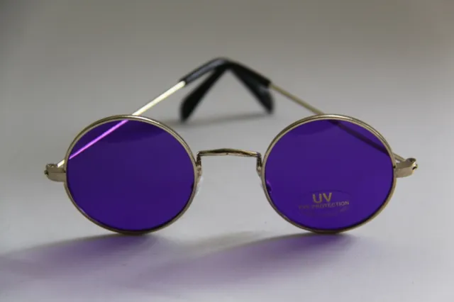 Kleine Sonnenbrille Gläser Rund  Lila 4,3 Cm  Rahmen Silberfarben Aus Metall