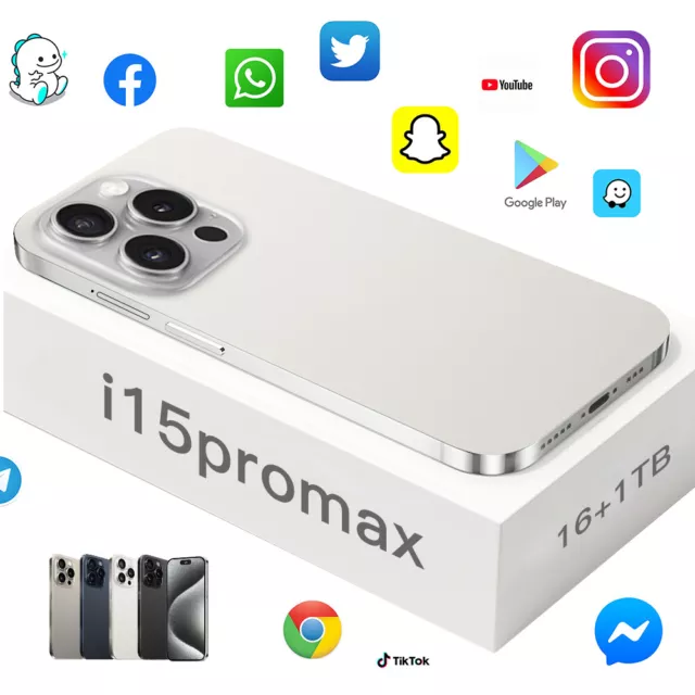 2023 I15 Pro Max Smartphone Unlocked Android Mobile Phone Dual SIM OTG 16GB+1TB