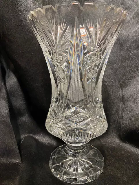 Antique Vintage Deep Cut Lead Crystal Sawtooth-Rimmed Vase 2