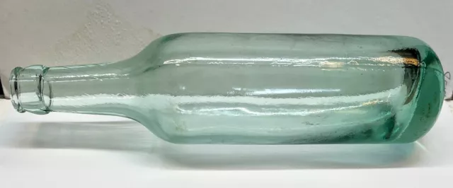 Antique Aqua Green   Glass Torpedo Round Bottom Bottle   Crown Top