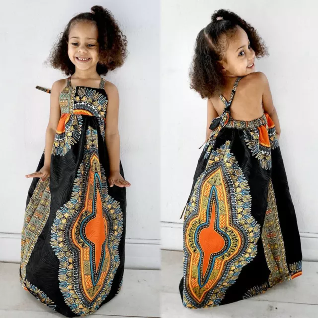 Summer Toddler Kids Baby Girls Sleeveless Dashiki African Dress Backless Dresses