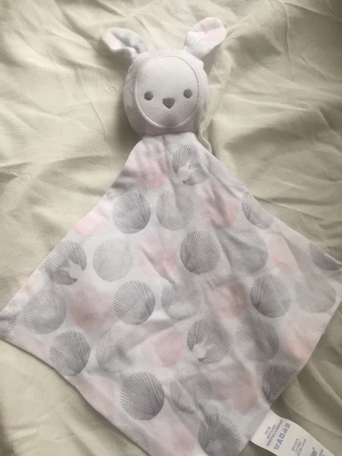Doudou plat lapin blanc, rond rose et gris Obaïbi