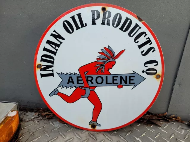 Vintage Indian Oil Products Porcelain Sign Aerolene Petroleum Gasoline Company