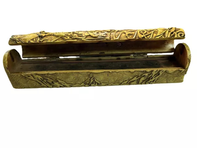 Soapstone Coffin Incense Burner Box Holder Ash Catcher 11.5” Dragon-fire Hinged 3