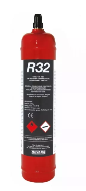 Gas Refrigerante R32 - 1 Kg, Aire Acondicionado, 800gr NETO Recargable