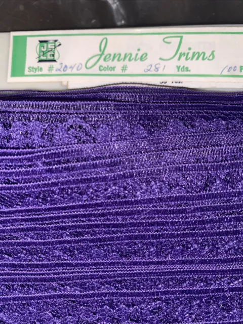 Vintage NOS Lace Trim 3/4 inch wide Purple stretch Jennie Irims 100 yard roll
