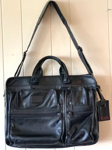 TUMI Alpha Black Leather Expandable Messenger Laptop Briefcase Bag Style 9621D3