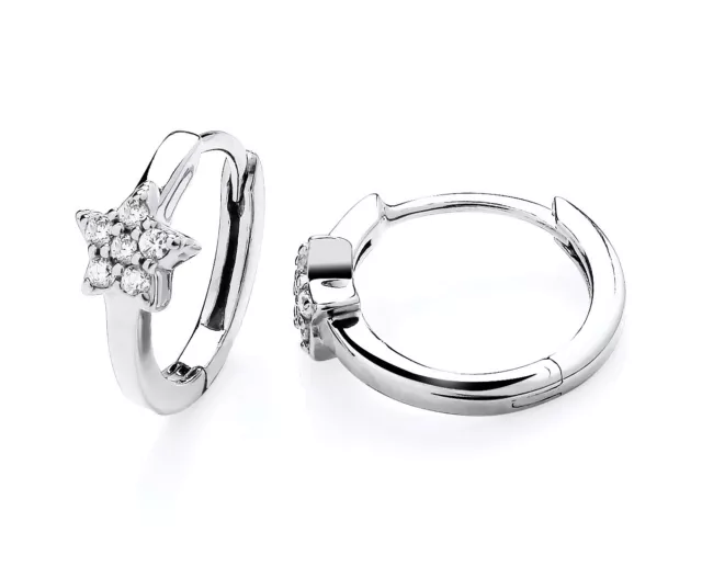 925 Sterling Silver Cubic Zirconia Star Huggie Hoop Earrings RHODIUM Finish