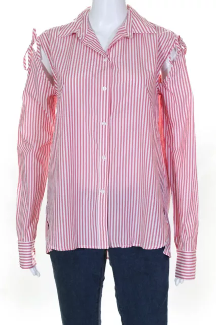 Edt Womens Cotton Striped Cold Shoulder Button Shirt Red White Size 1