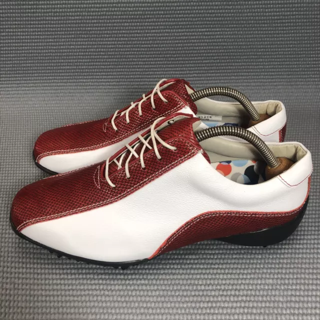 Footjoy Womens Lopro Collection 97216 White Maroon Leather Golf Shoes Size 8.5 W