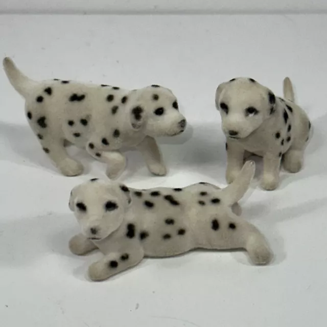 Lot of 3 Puppy Dalmatian Figure Fuzzy Flocked Felt Miniature Tiny Toy