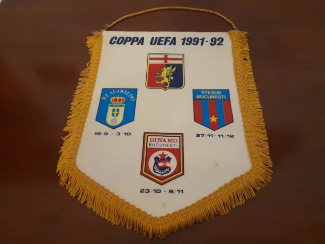 Gagliardetto Pennant Vintage Football Calcio Uefa Cup Genoa Vs Steaua Bucuresti