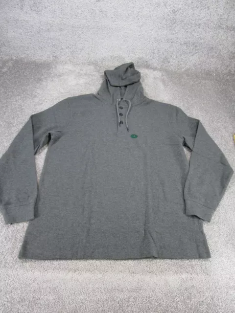 L.L. Bean Sweater Mens Large Unshrinkable Mini-Waffle Henley Hoody Gray Cotton