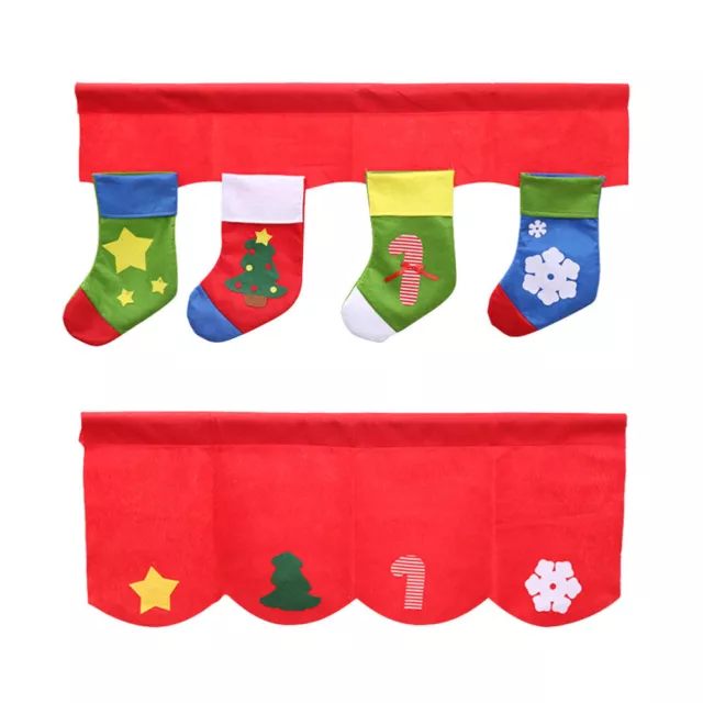 2PCS Christmas Sock Curtain Valance Set Decorative Snowflake Xmas Candy Window
