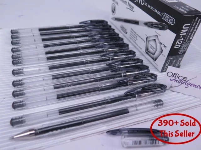 12 x BLACK Uni-ball Signo Gel Rollerball Pen 0.7mm UM120 UM120BK TRACKED
