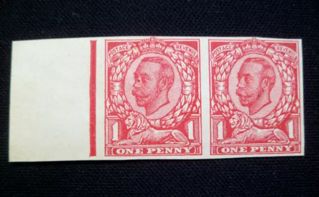 KGV.1911  1d Carmine Trial pair on John Allen Special finish paper  BPA  AGH01