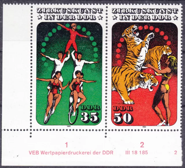Briefmarken DDR Mi Nr. 2985-86 Zirkus (II) Druckvermerk DV WPD 2 **