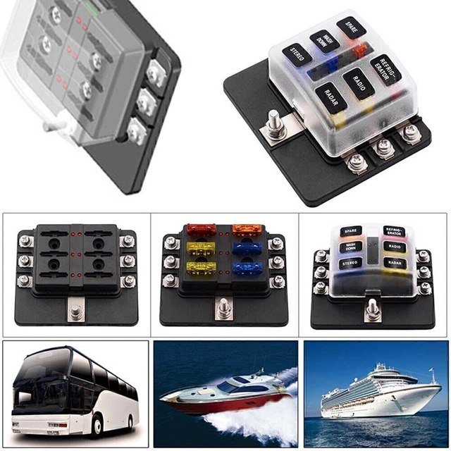 6-Way Blade Fuse Box Block Holder LED Indicator for Car Marine MA1284 DC 32V