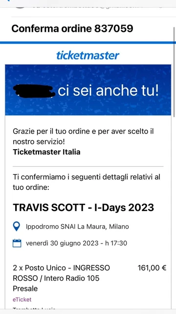 Biglietti Travis Scott Ippodromo Snai Ingresso Rosso 
