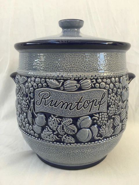 Grand Pot Avec Couvercle En Grès Bleu-Gris De Marzi & Remy Rumptopf Vintage