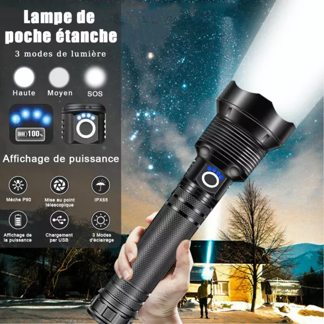 Lampe de poche 22000000LM Super Bright DEL USB lampes tactiques rechargeables