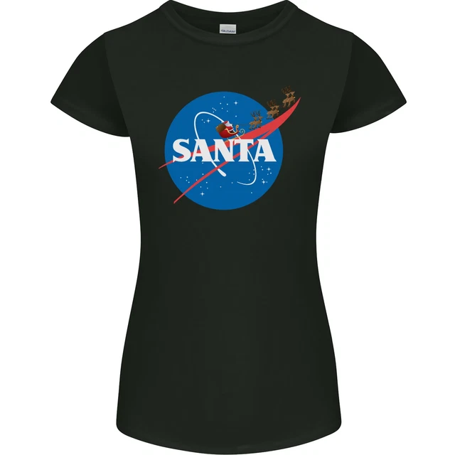 Santa Clause NASA Parody Funny Christmas Womens Petite Cut T-Shirt