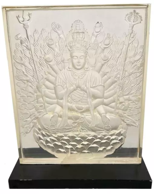 Vintage Hollywood Regency Dorothy Thorpe Style Lucite Buddha Sculpture Panel