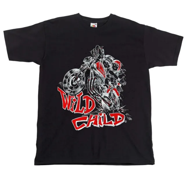 Children's Kids Bike Motorcycle Slogan T-shirt Wild Child Black Biker Top - T