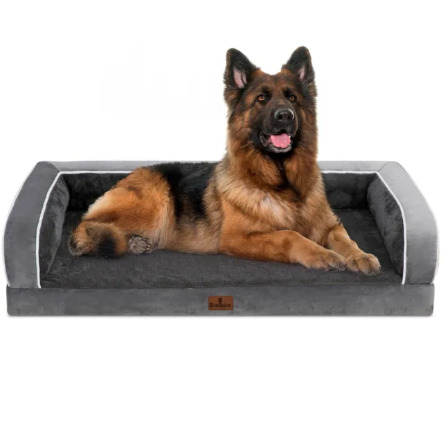 Dark Gray Orthopedic Large Dog Bed 3Side Memory Foam Bolster Pet Sofa with Cover