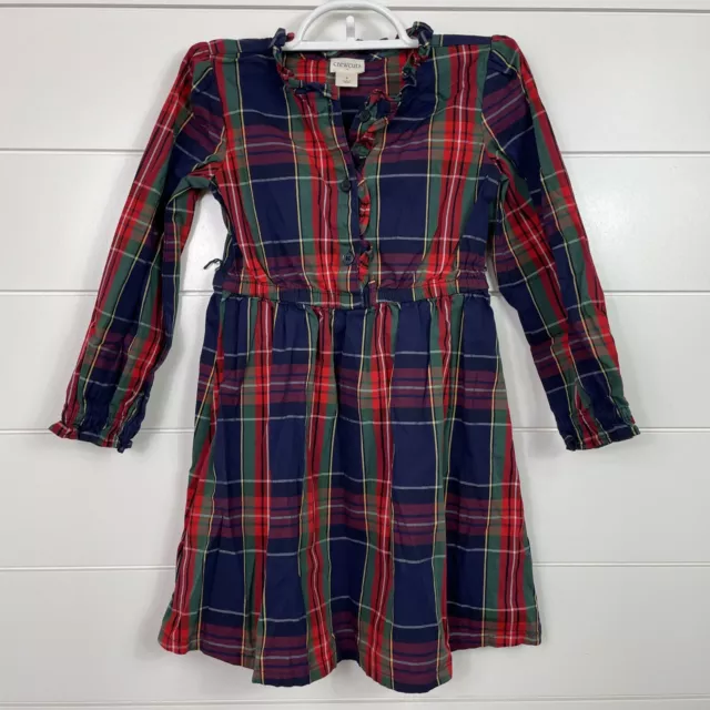 Girl's Crewcuts Multi-Colored Plaid Long Sleeve Button Front Ruffle Dress sz 5