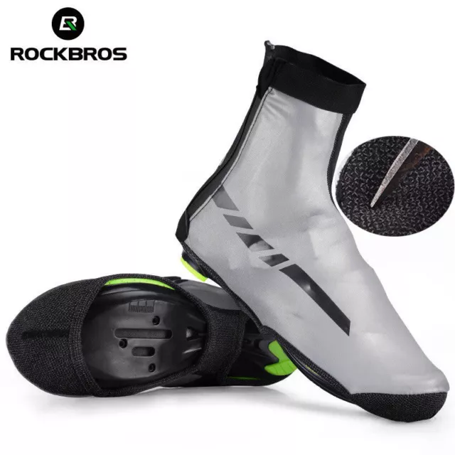 ROCKBROS Cycling Fleece Shoes Cover Waterproof Zipper Reflective Overshoes Gray