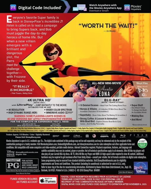INCREDIBLES 2 (4K UHD Blu-ray) Craig T. Nelson Holly Hunter Sarah Vowell 2