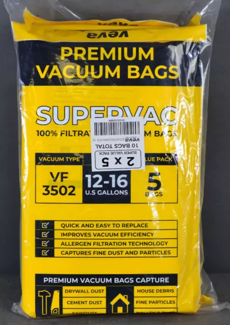 10 Pack VF3502 High Efficiency Dust Bags Replacement for RIDGID 12 to 16 Gallon