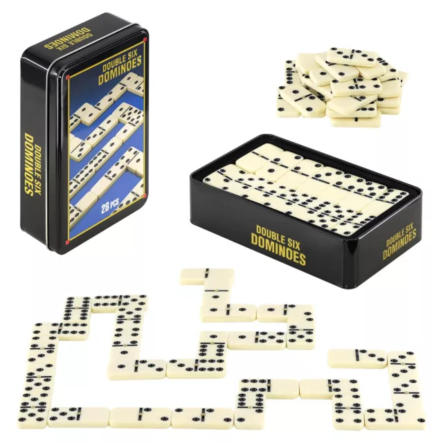 Double Six Dominoes Set 28 pcs x 6 Tin Box Traditional Board Travel Game Toy