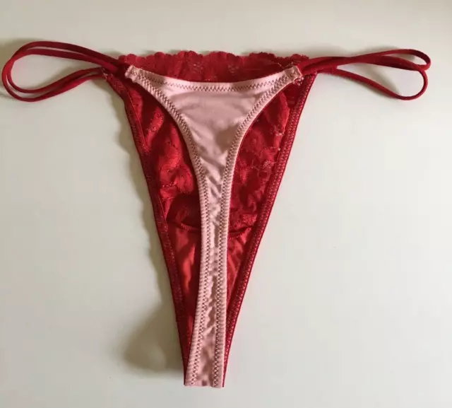 RARE VTG. NWOT ~1990's Sexy red lace thong, brief, Pink back strap~ size M 3