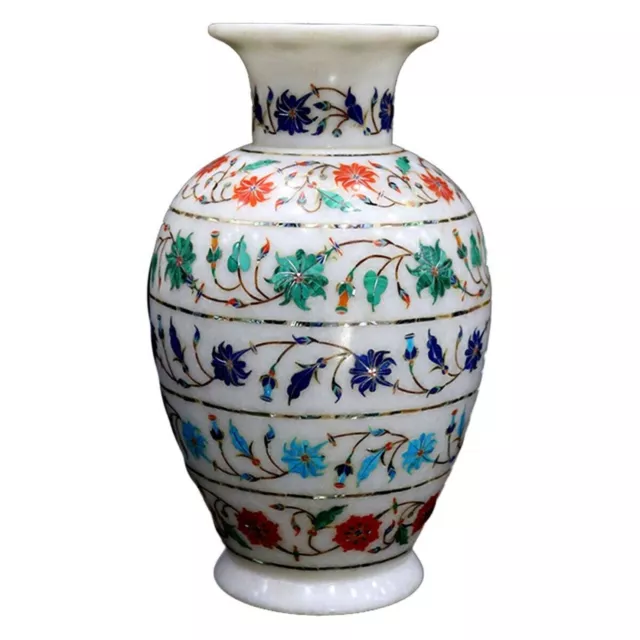 Weißer Marmor Blumentopf Schöne Muster Inlay Arbeit Dekorativ Vase für Büro