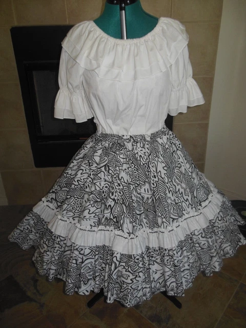 Square Dance Outfit Women - Small - Black and White - Great American Skirt 21"