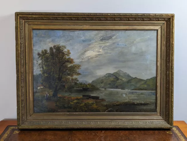 Victorian Large Oil on Canvas of Loch Lomond, Highlands, Scotland, 19th Century