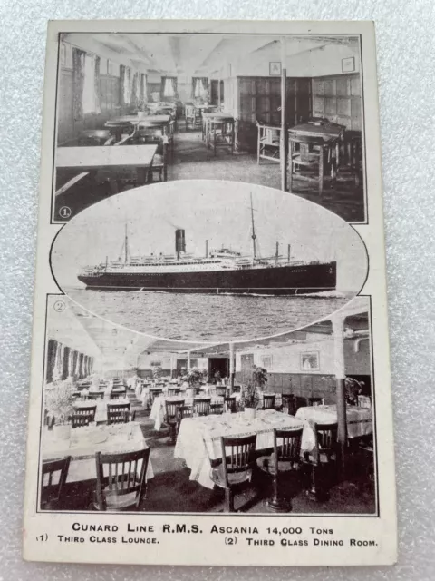 Original Rms Ascania 3Rd Class Postcard Rppc Photo Lounge Dining Room Ship