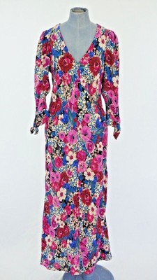 Zara Floral Dress Maxi 5400/300 Watercolour Meadow Flowers Tie Sleeve SS19 M