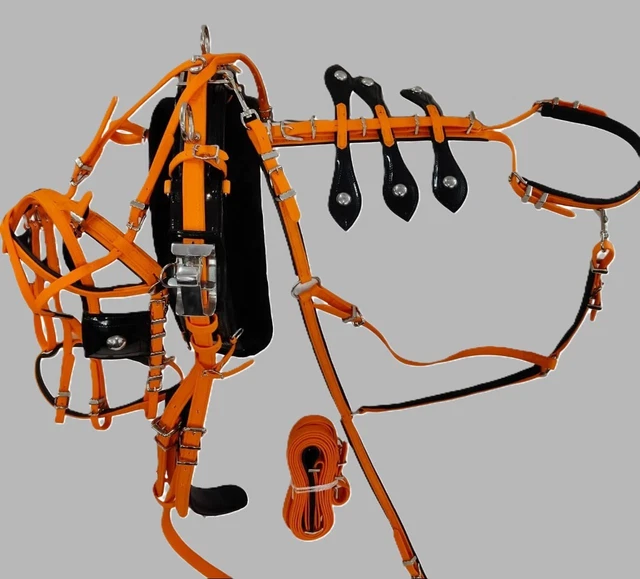 Zain Tack Biothane Quick Hitch Horse Harness Set – Brown/Yellow With Chrome Brass Hardware