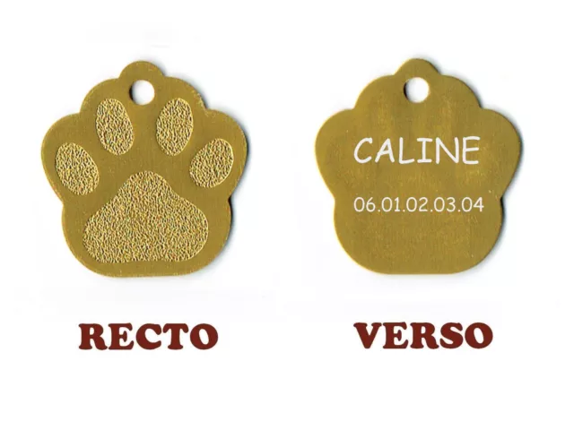 medaille animaux gravee chien ou chat - modele grande patte de chat caline - or