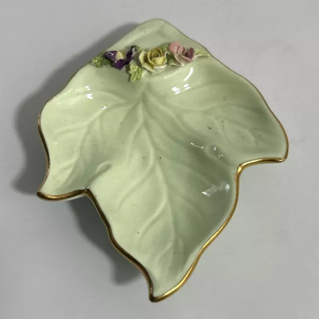 Staffordshire Bone China Leaf Floral Green Trinket Bowl Dish Tray X 2 3