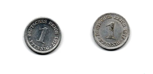 Deutschland 2 x 1 Pfennig 1917 D + E (Aluminium) , ss.