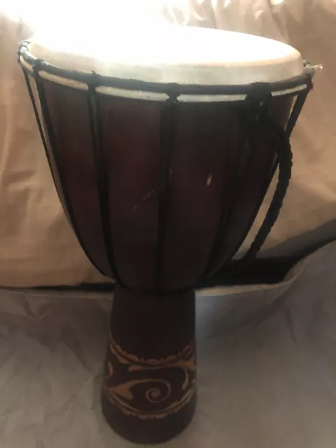 African Wooden Hand Crafted Tribal Bongo Djembe Drum Hand Carved Collectable