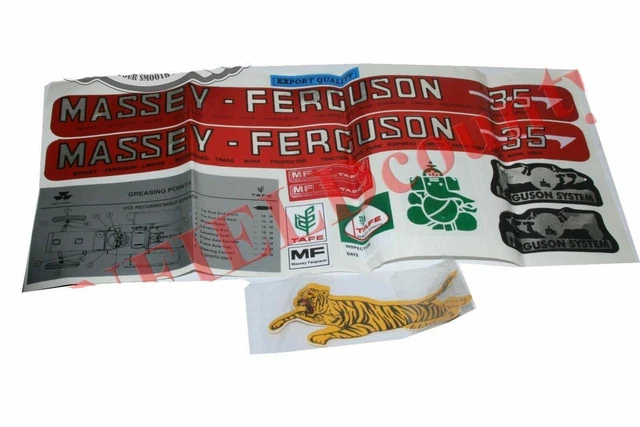 New Bonnet Decal Emblem Sticker Kit Set for Massey Ferguson 35 Tractors @Vi