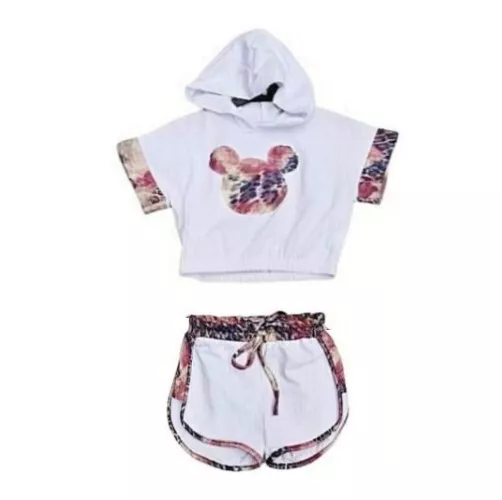 Ensemble crop top à capuche et short fille couleur  blanc du 4 au 14 ans neuf