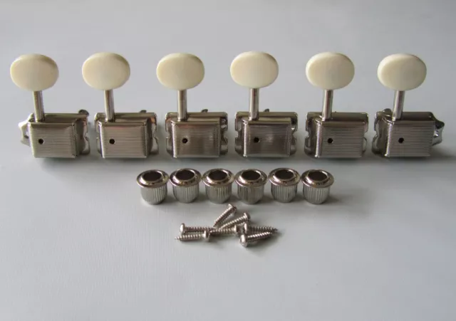 Vintage Guitar Tuning Keys Guitar Tuners Machine Heads Nickel w/ Ivory Buttons